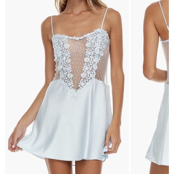 Flora Nikrooz Showstopper Chemise Ice Blue Ballerina Slip Nightie Floral Lace XS - Picture 1 of 16